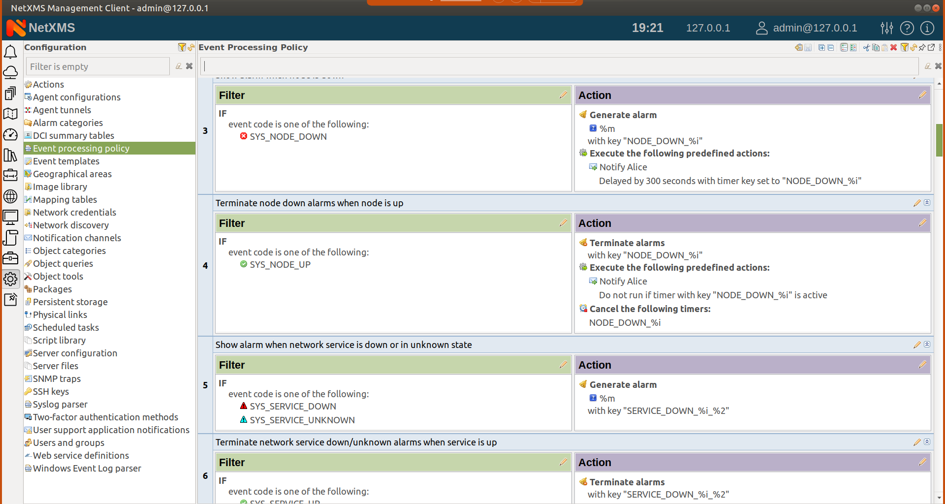 NetXMS event processing policy dashboard