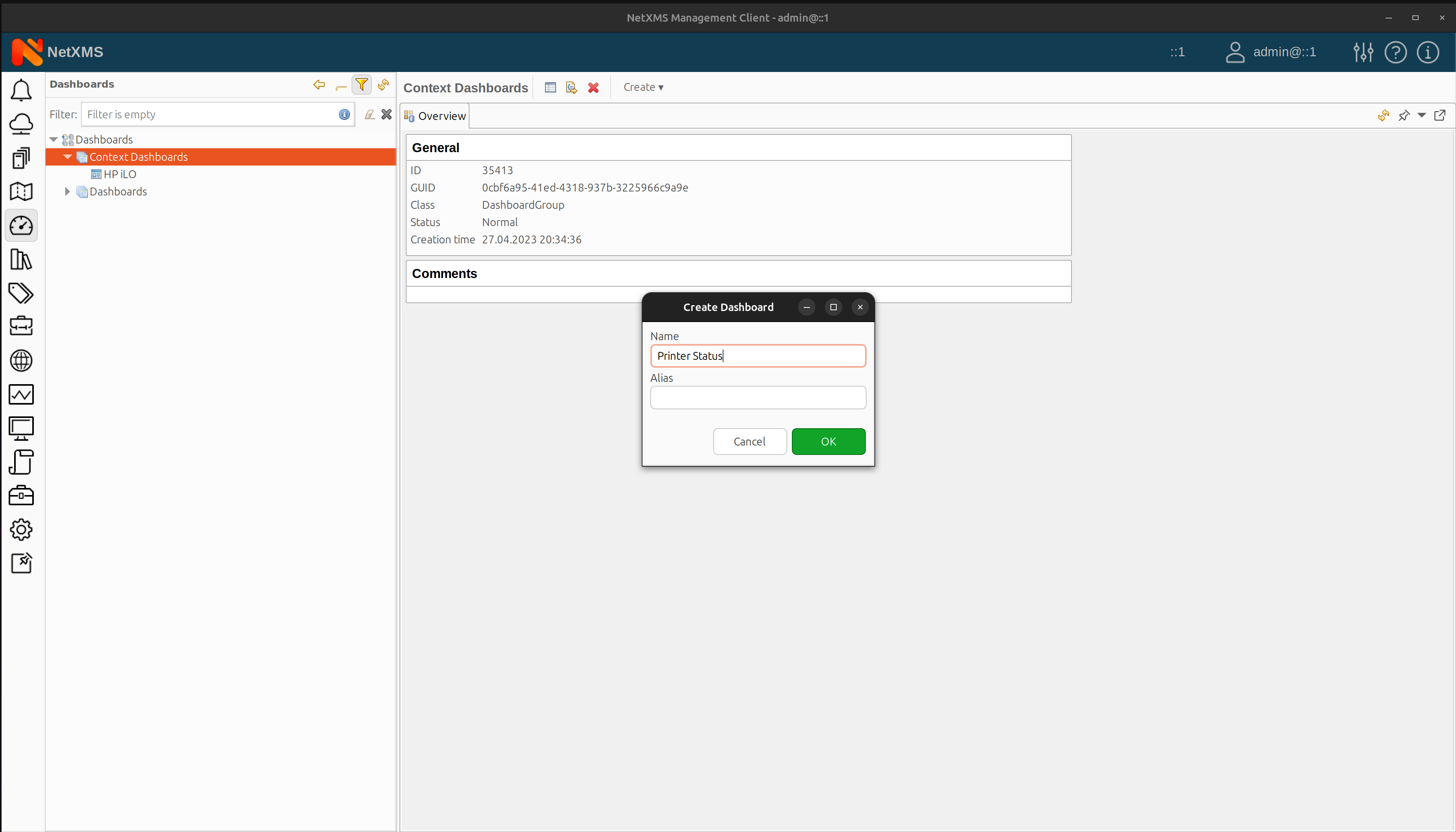 Create dashboard printer satus