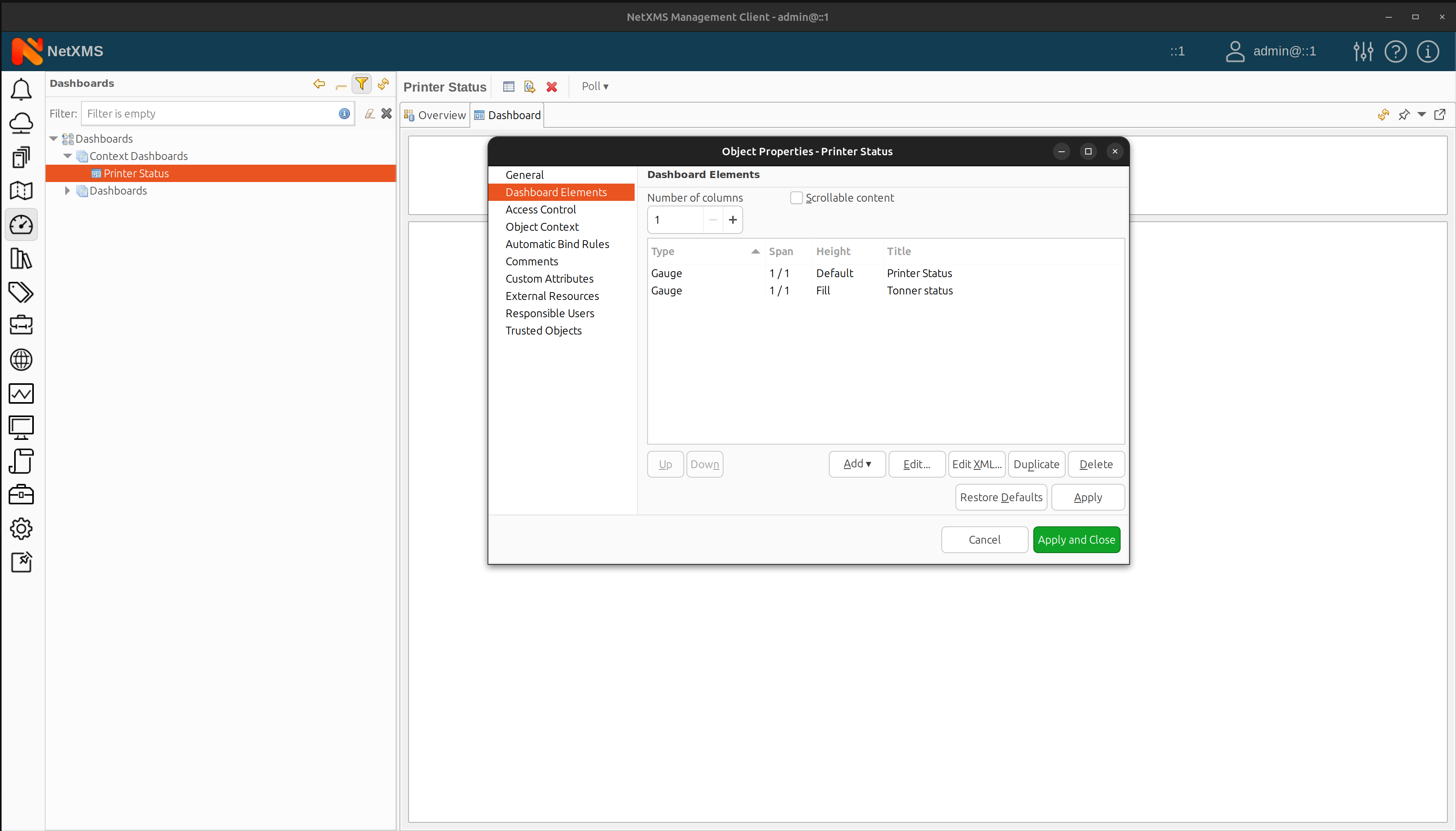 Dashboard elements