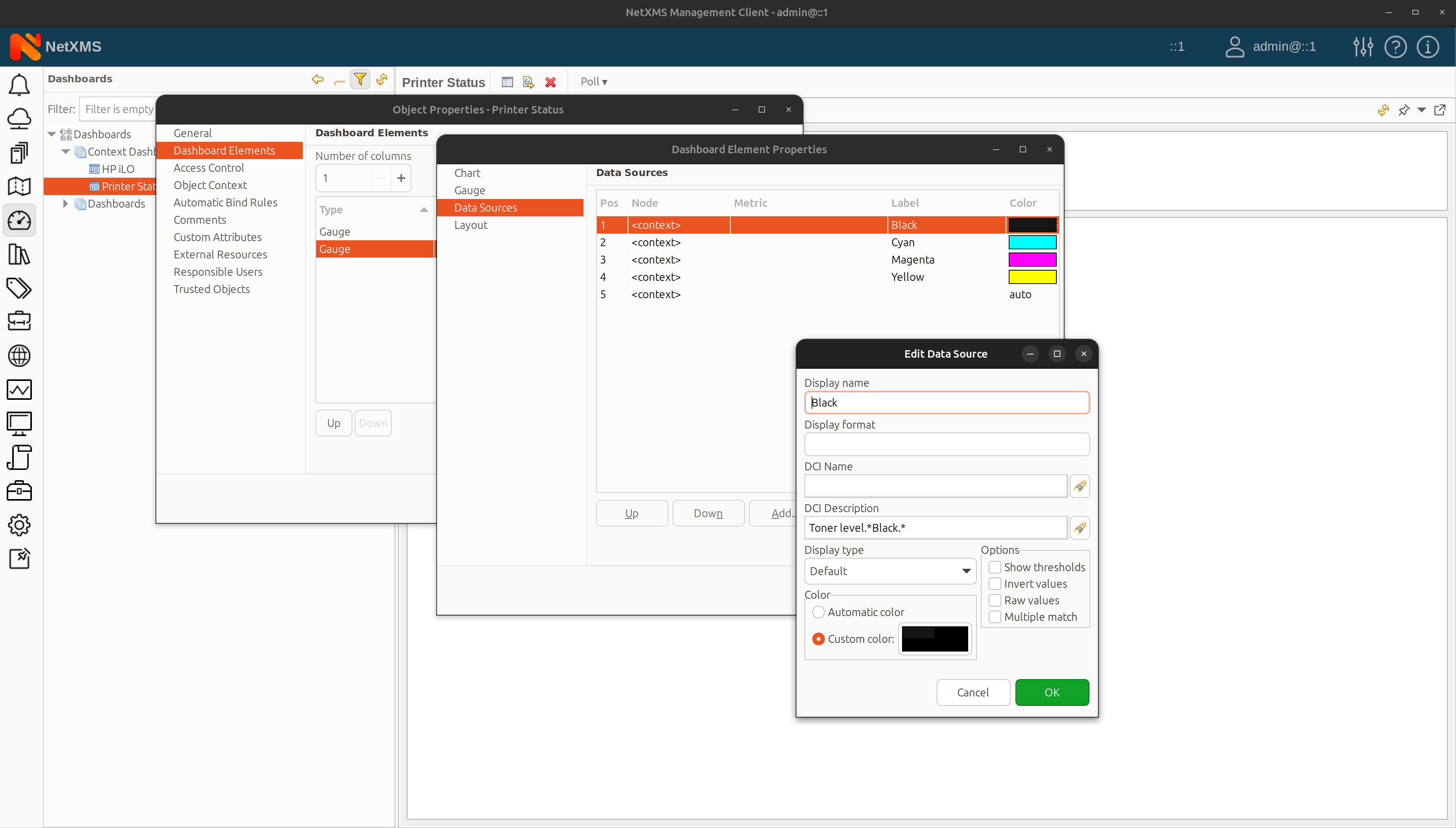 onfigure data source printer status example 2