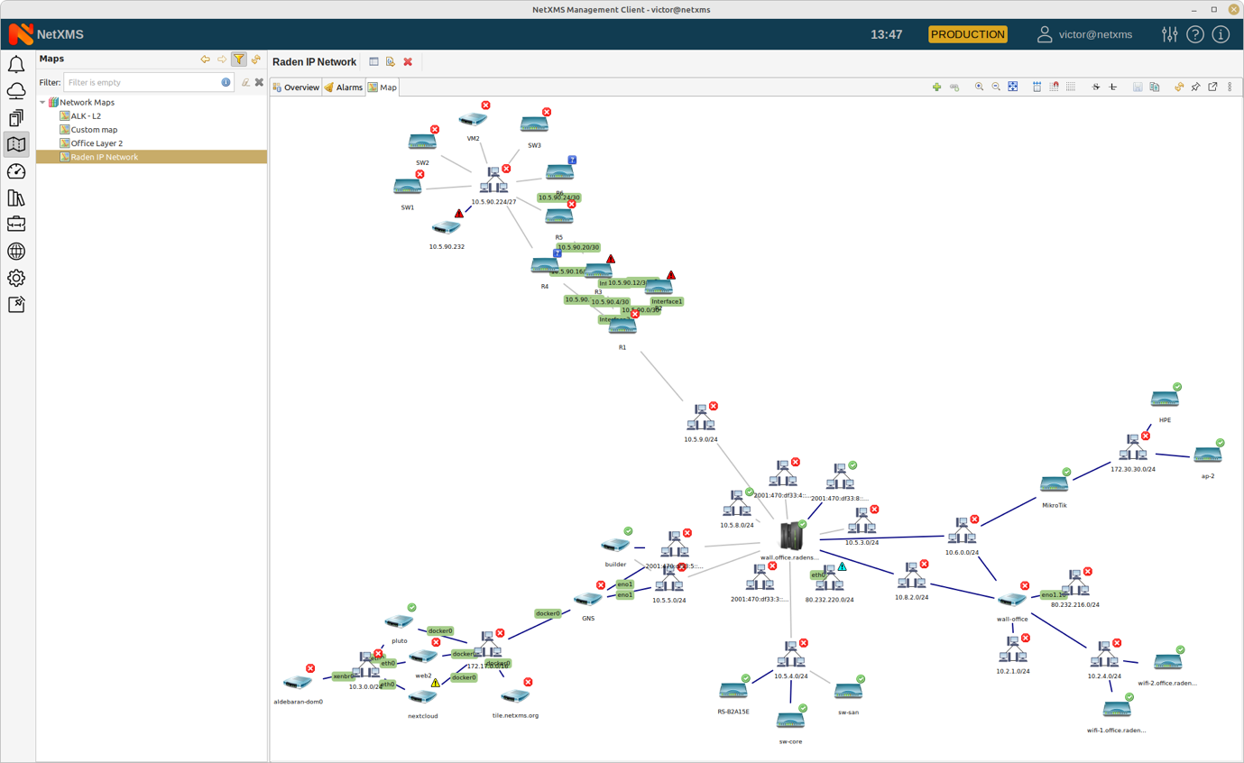 The example of an IP network map in NetXMS — 2