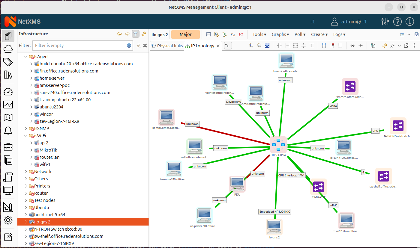 Ad hoc IP topology map built in NetXMS